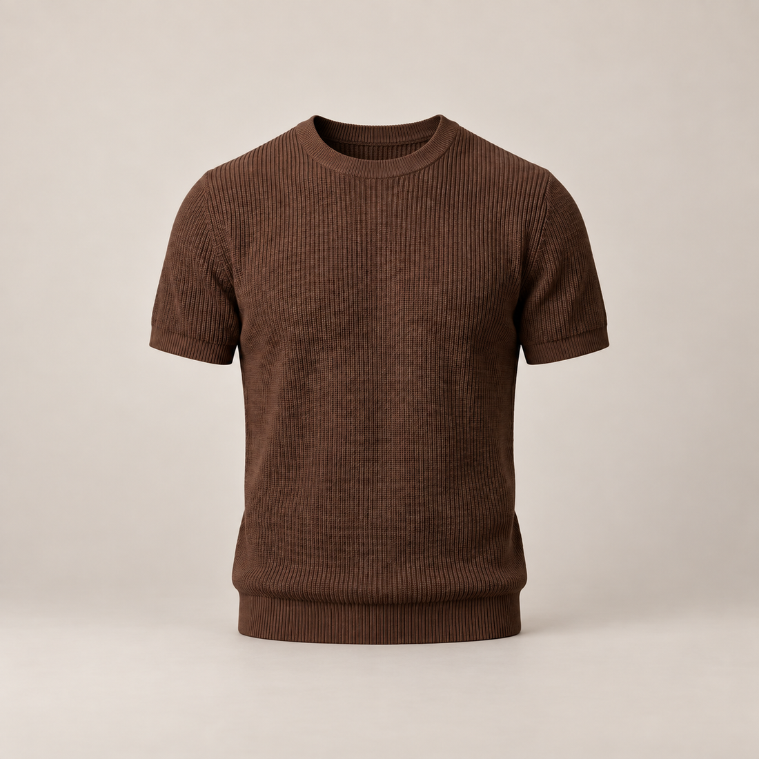 T-shirt męski prążkowany z okrągłym dekoltem