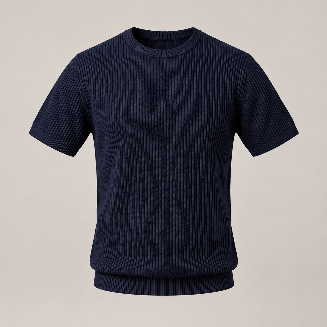T-shirt męski prążkowany z okrągłym dekoltem
