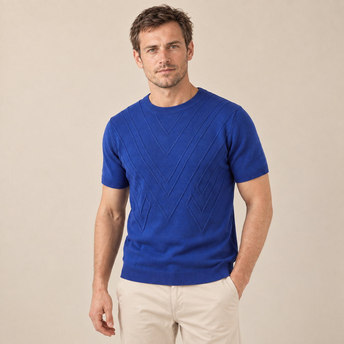 Fakturowany T-shirt męski z dzianiny