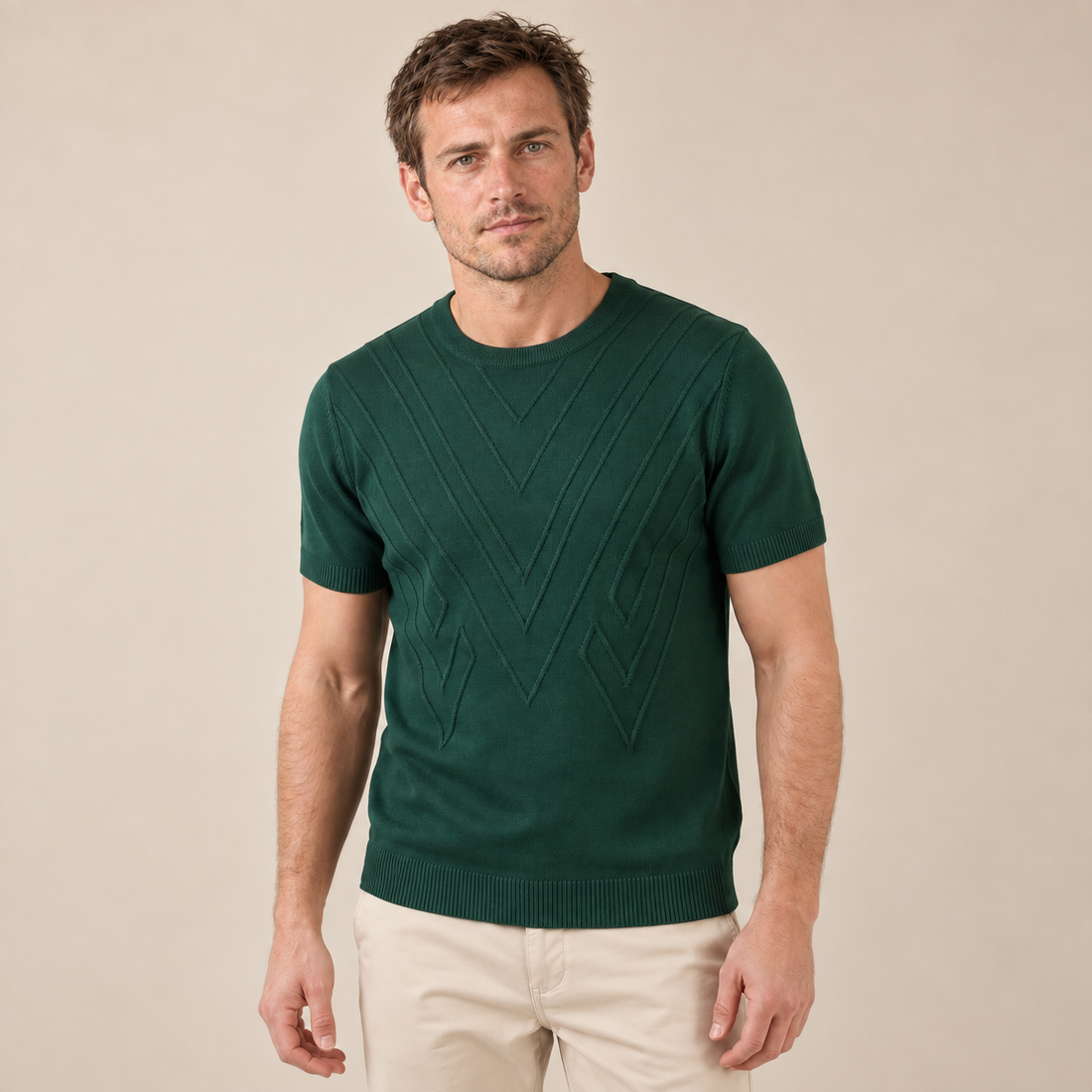 Fakturowany T-shirt męski z dzianiny