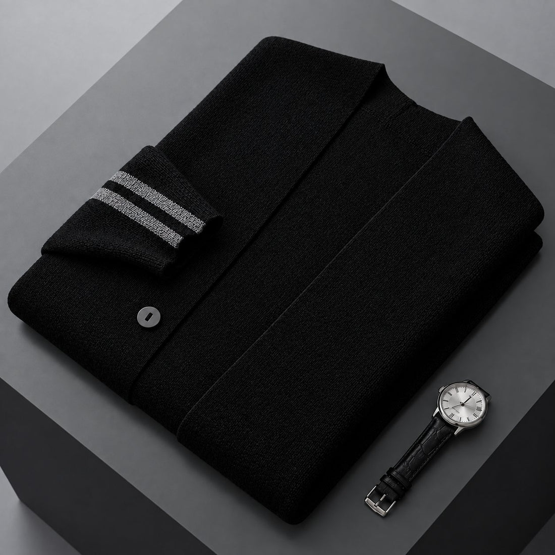 Kardigan męski w stylu varsity z paskami na rękawach