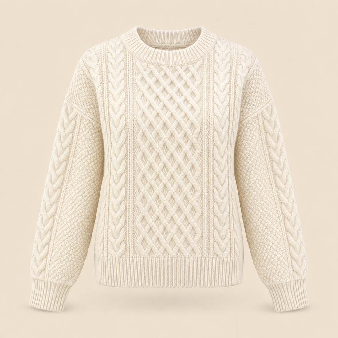Sweter damski z okrągłym dekoltem i prążkowanym dołem
