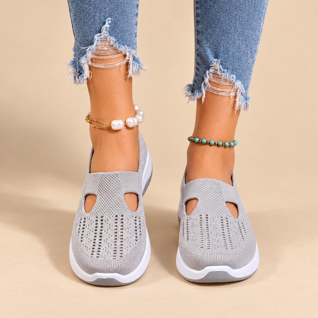 Buty damskie z dzianinową cholewką i anatomiczną wkładką na co dzień