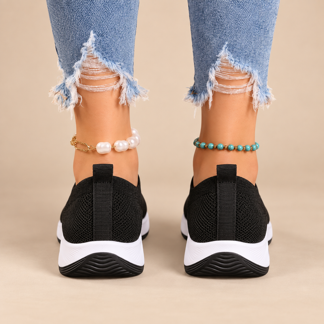 Buty damskie z dzianinową cholewką i anatomiczną wkładką na co dzień