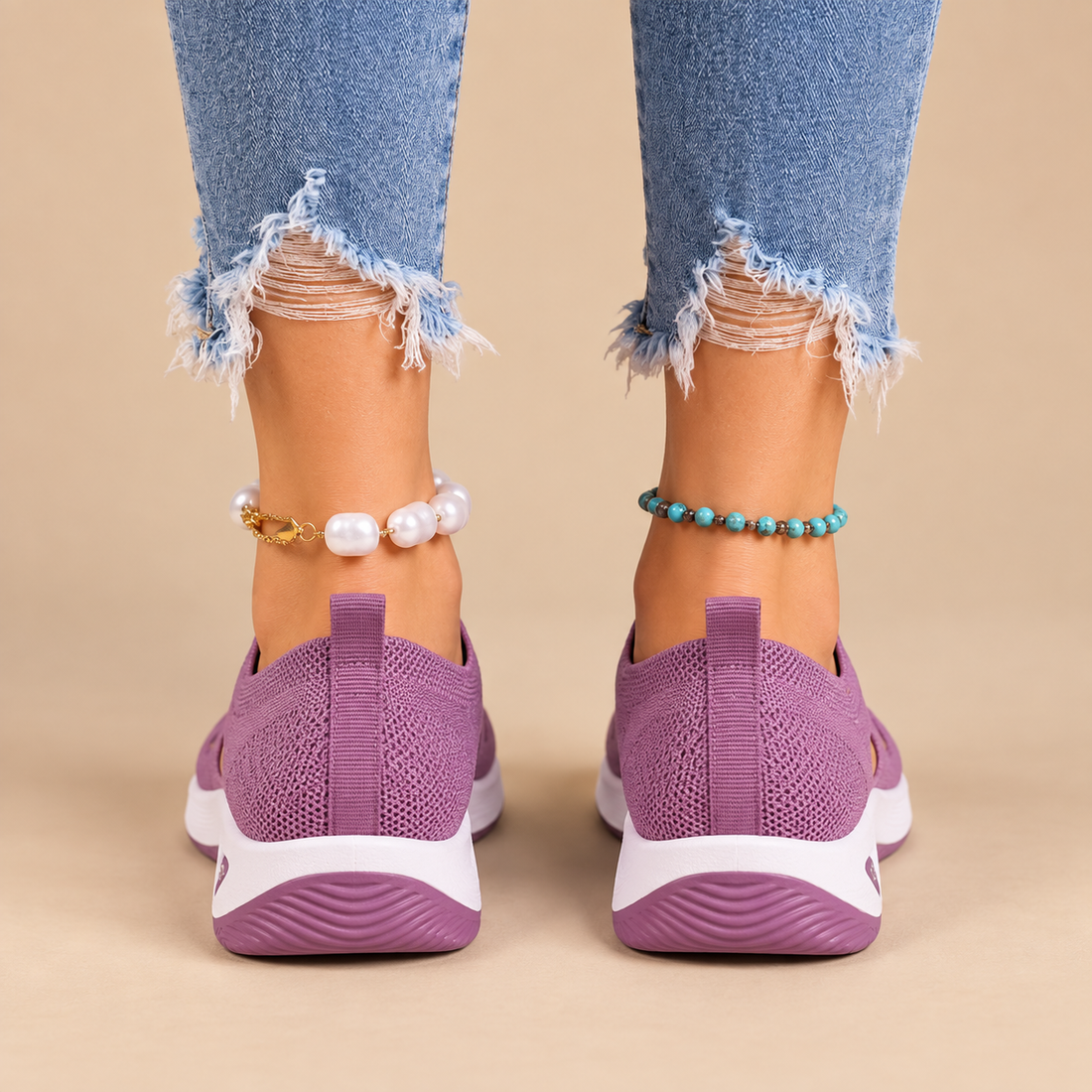 Buty damskie z dzianinową cholewką i anatomiczną wkładką na co dzień