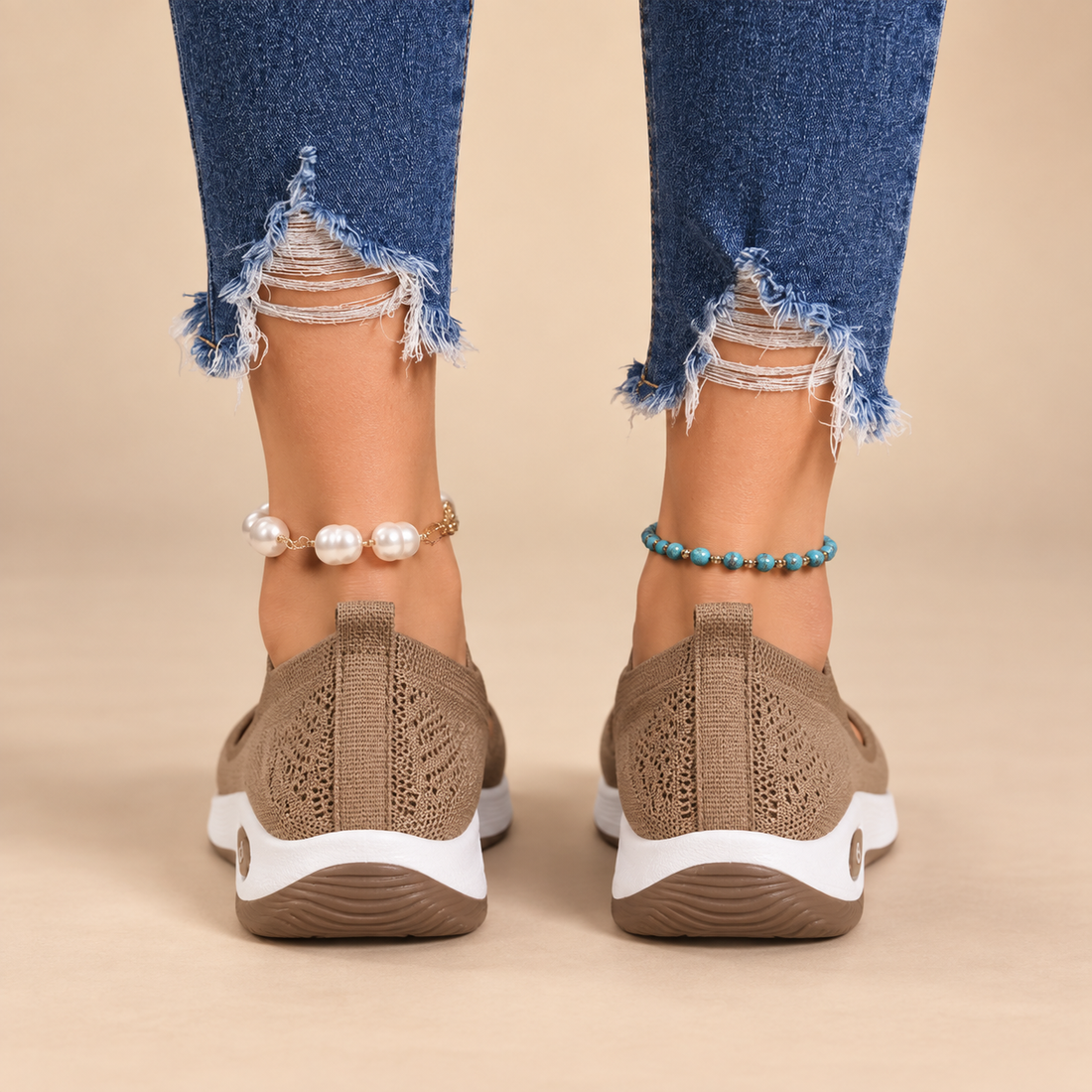 Buty damskie z dzianinową cholewką i anatomiczną wkładką na co dzień