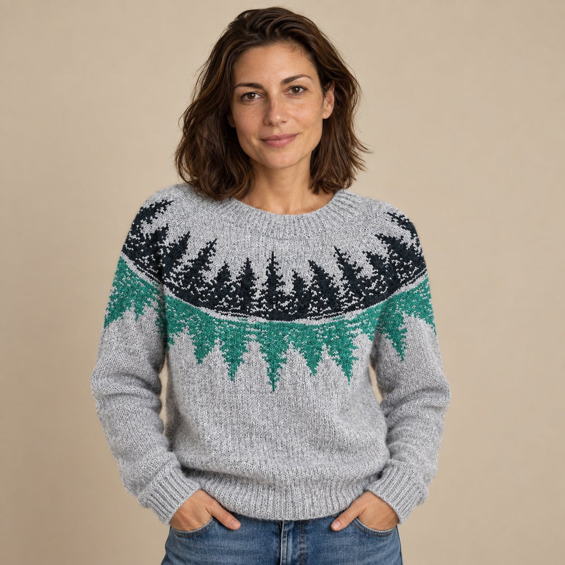 Sweter damski z efektem ombre, okrągłym dekoltem i długim rękawem
