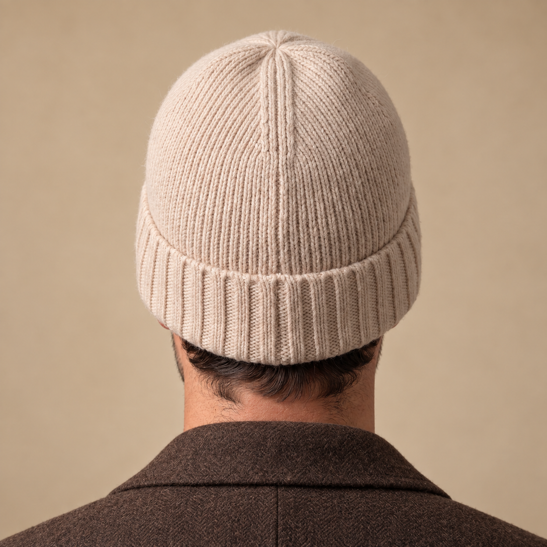 Czapka beanie męska prążkowana z kaszmiru