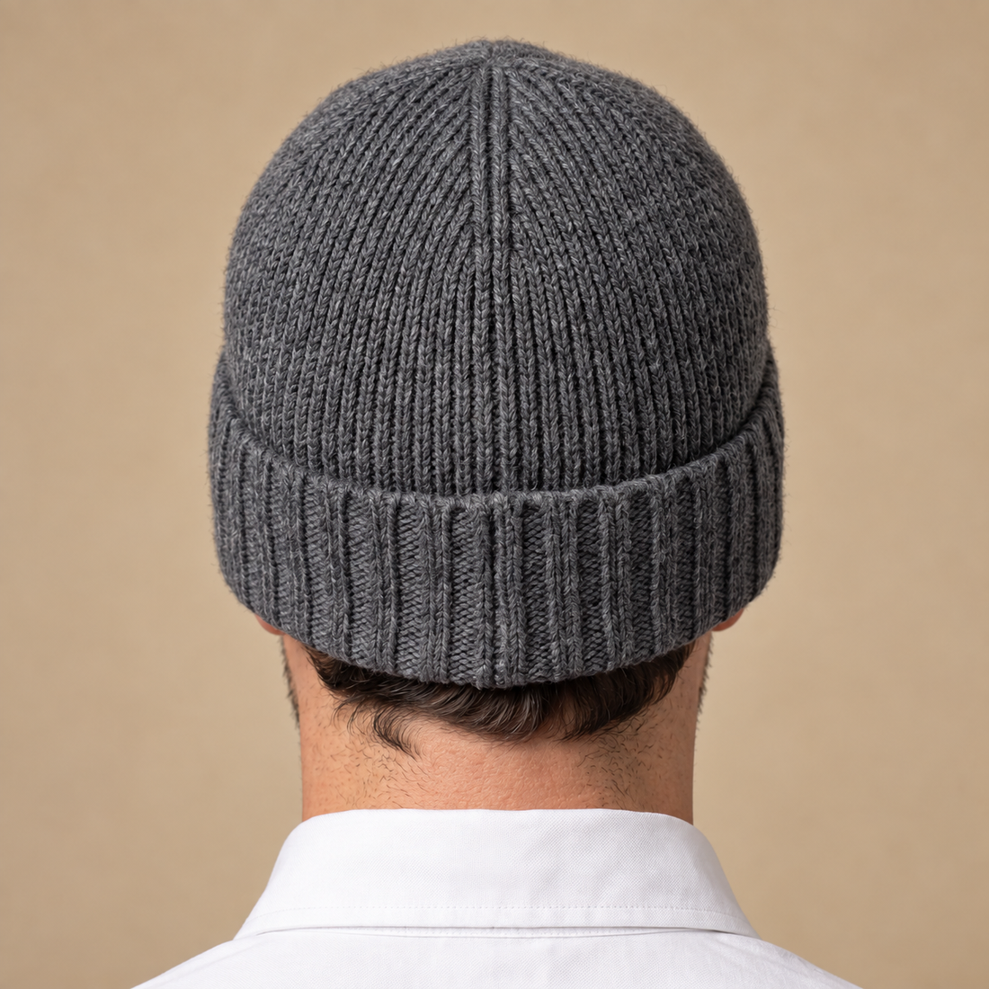 Czapka beanie męska prążkowana z kaszmiru