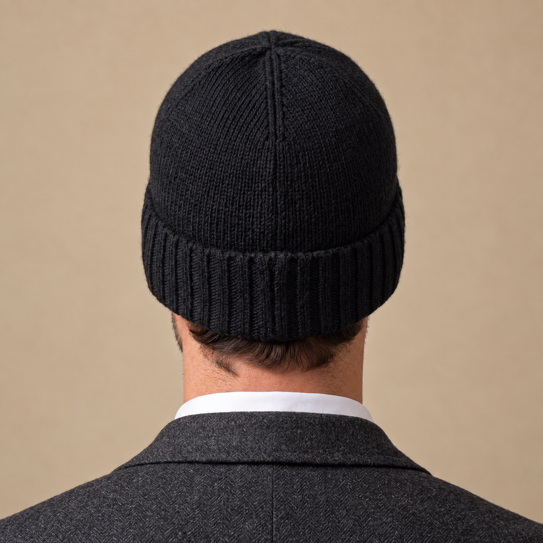 Czapka beanie męska prążkowana z kaszmiru