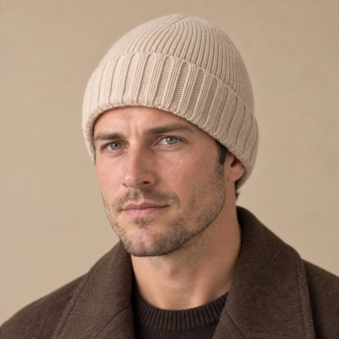 Czapka beanie męska prążkowana z kaszmiru