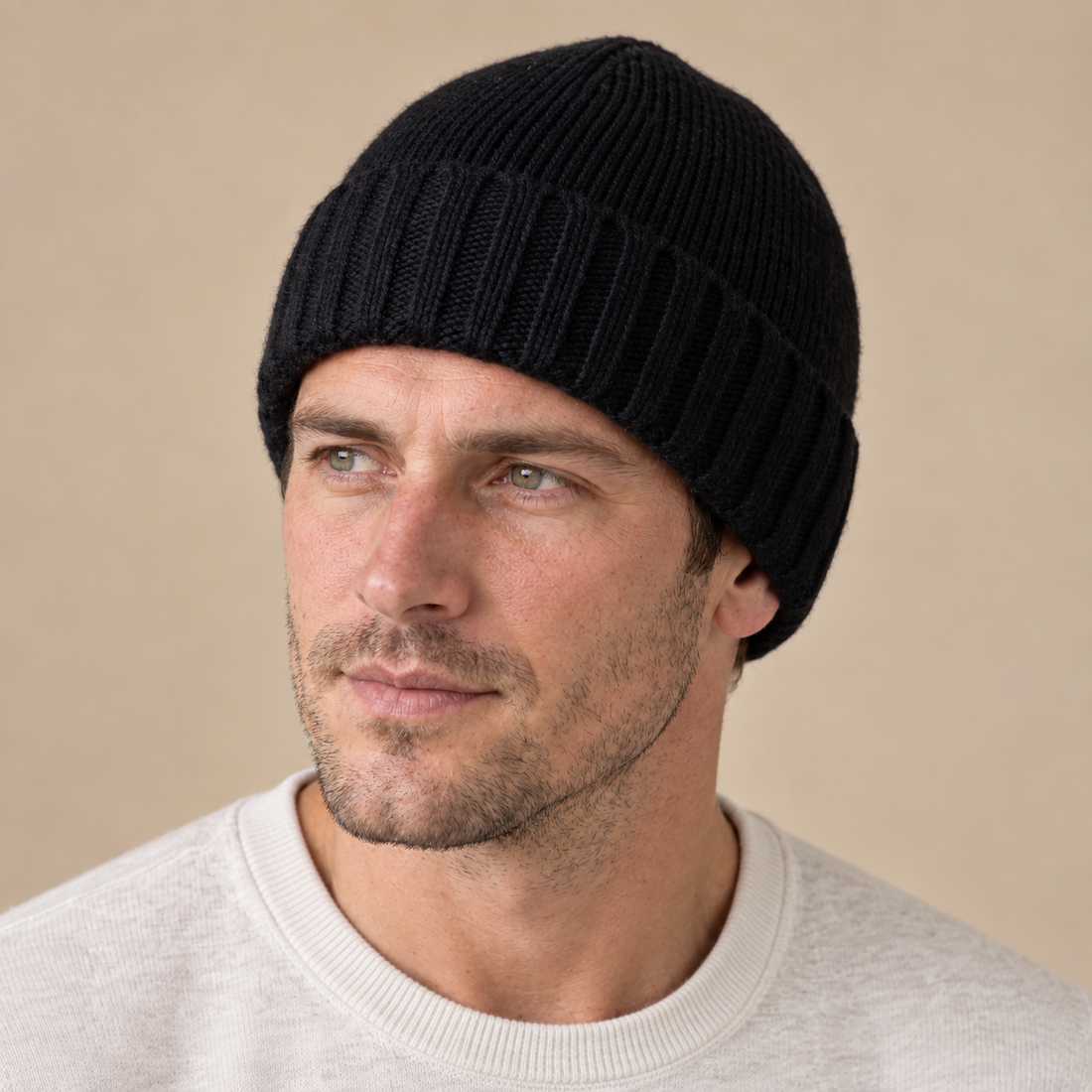 Czapka beanie męska prążkowana z kaszmiru