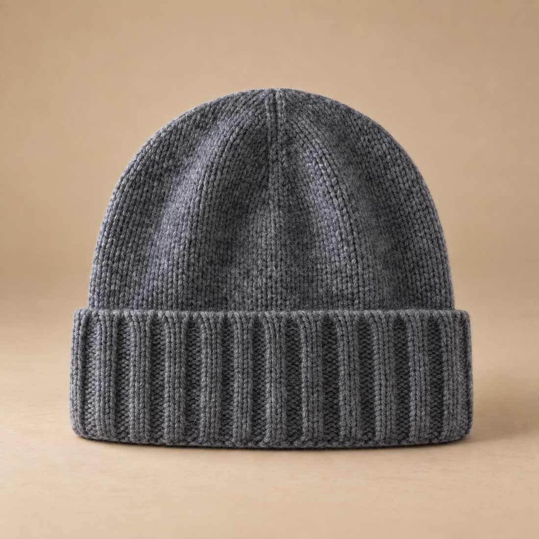 Czapka beanie męska prążkowana z kaszmiru