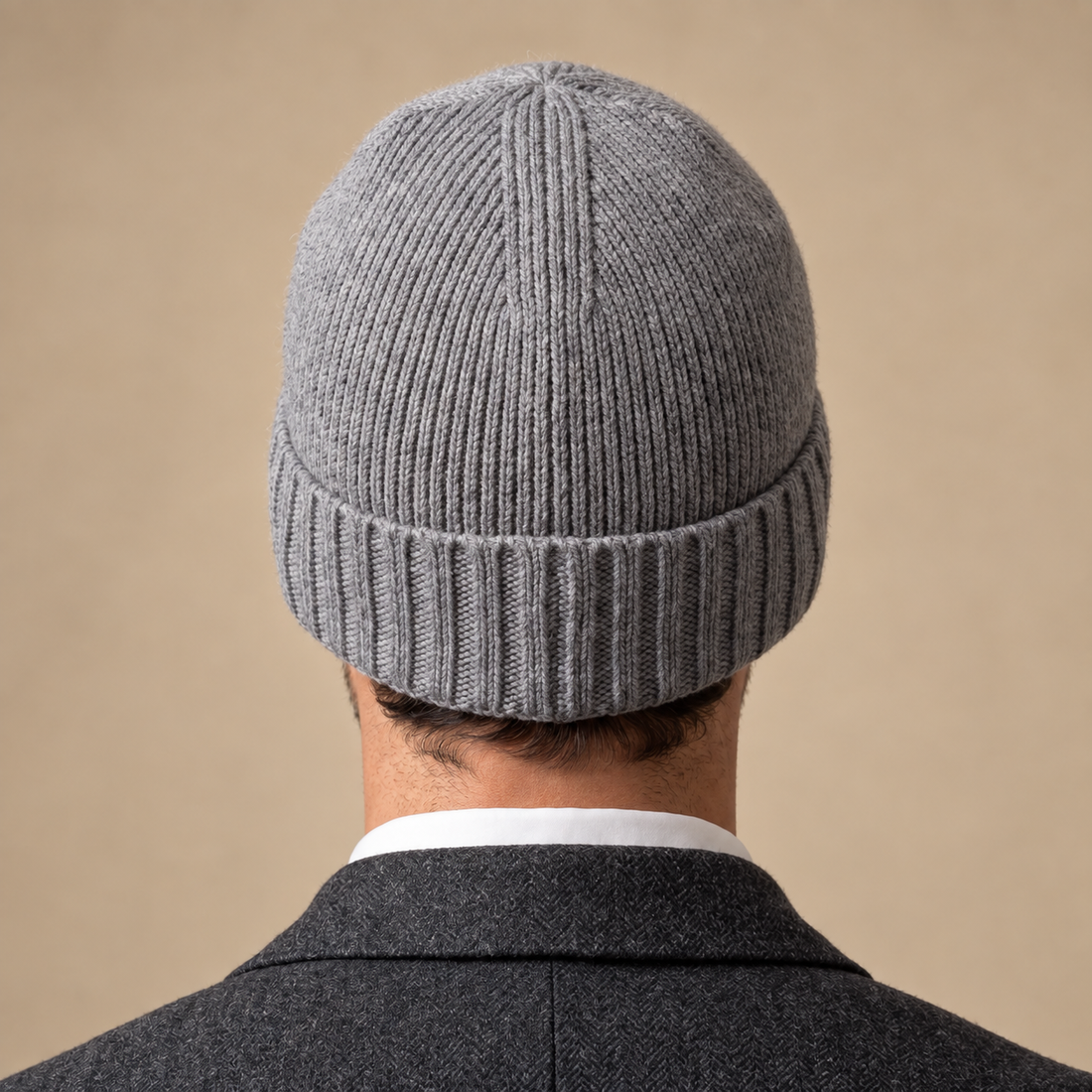 Czapka beanie męska prążkowana z kaszmiru