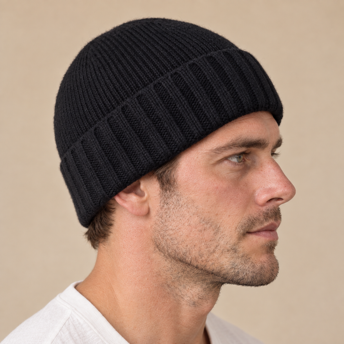 Czapka beanie męska prążkowana z kaszmiru