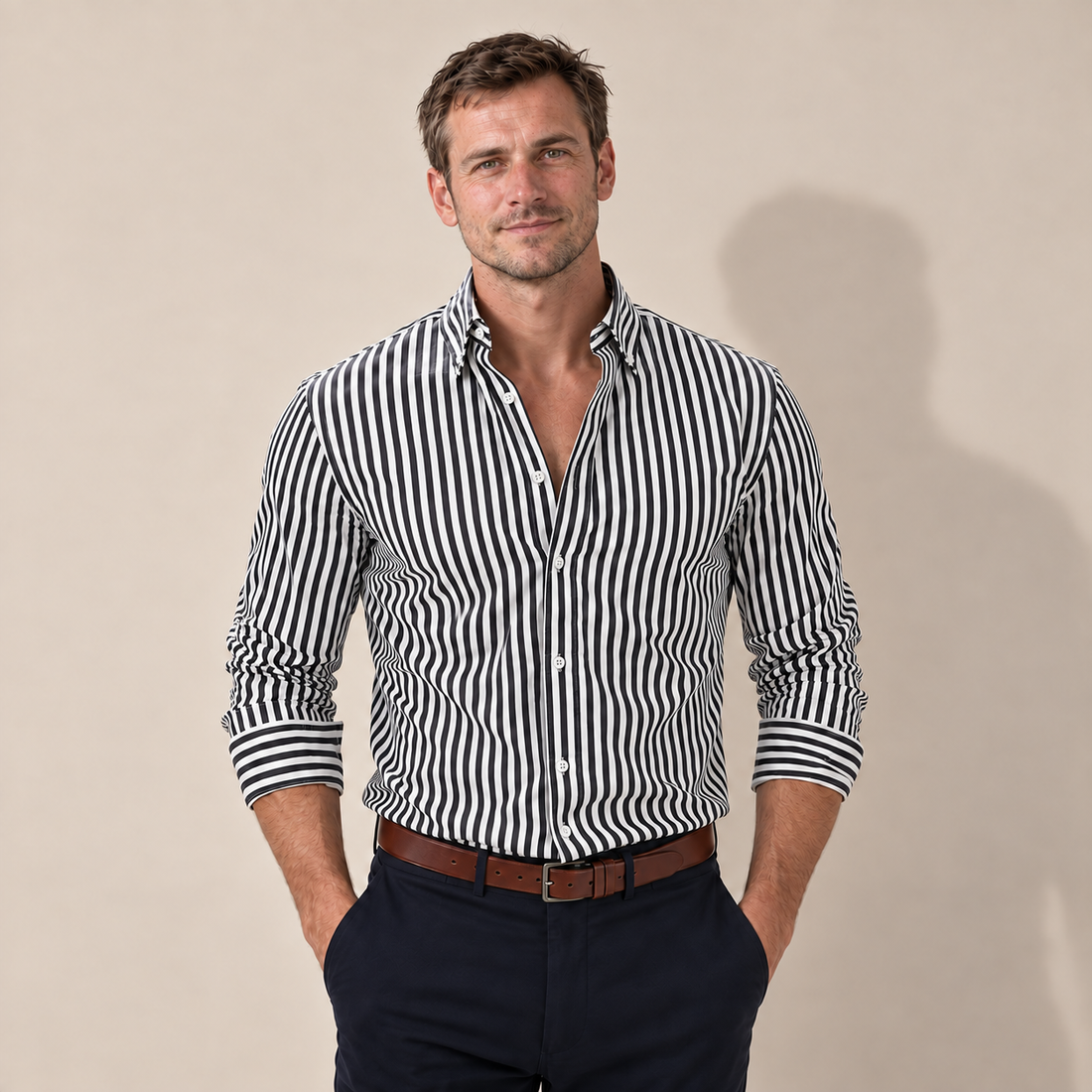 Koszula męska w paski slim fit z długim rękawem