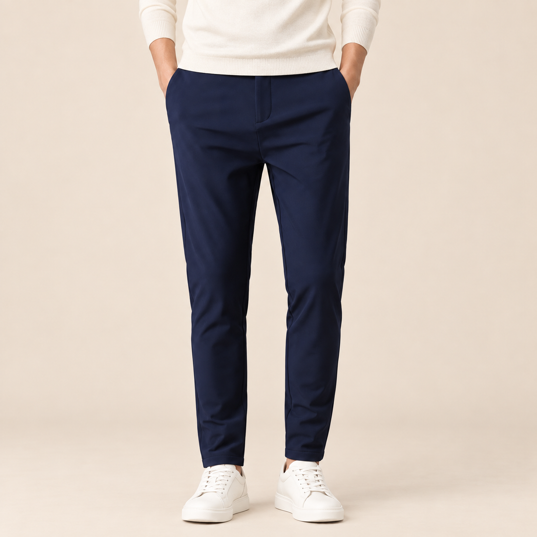 Spodnie męskie slim fit z elastycznej tkaniny z prostą nogawką