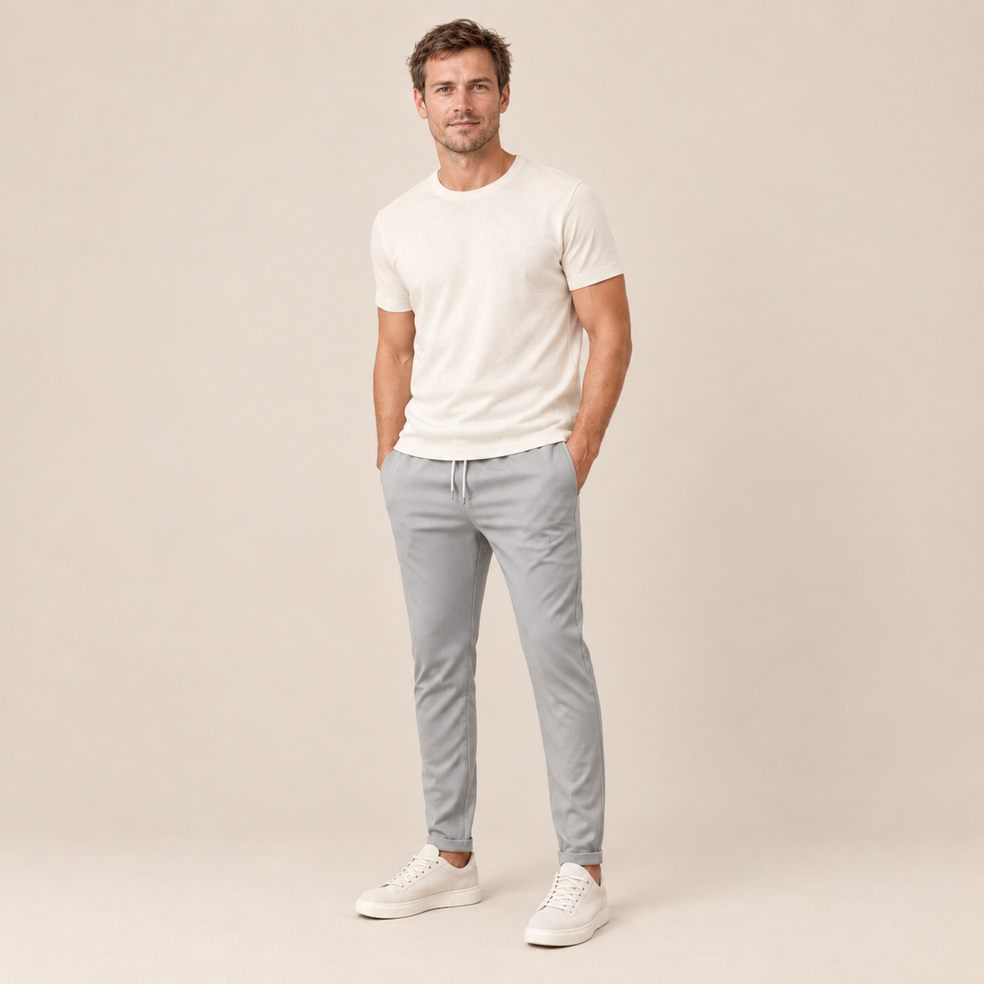 Spodnie męskie slim fit zwężane, wiązane w pasie