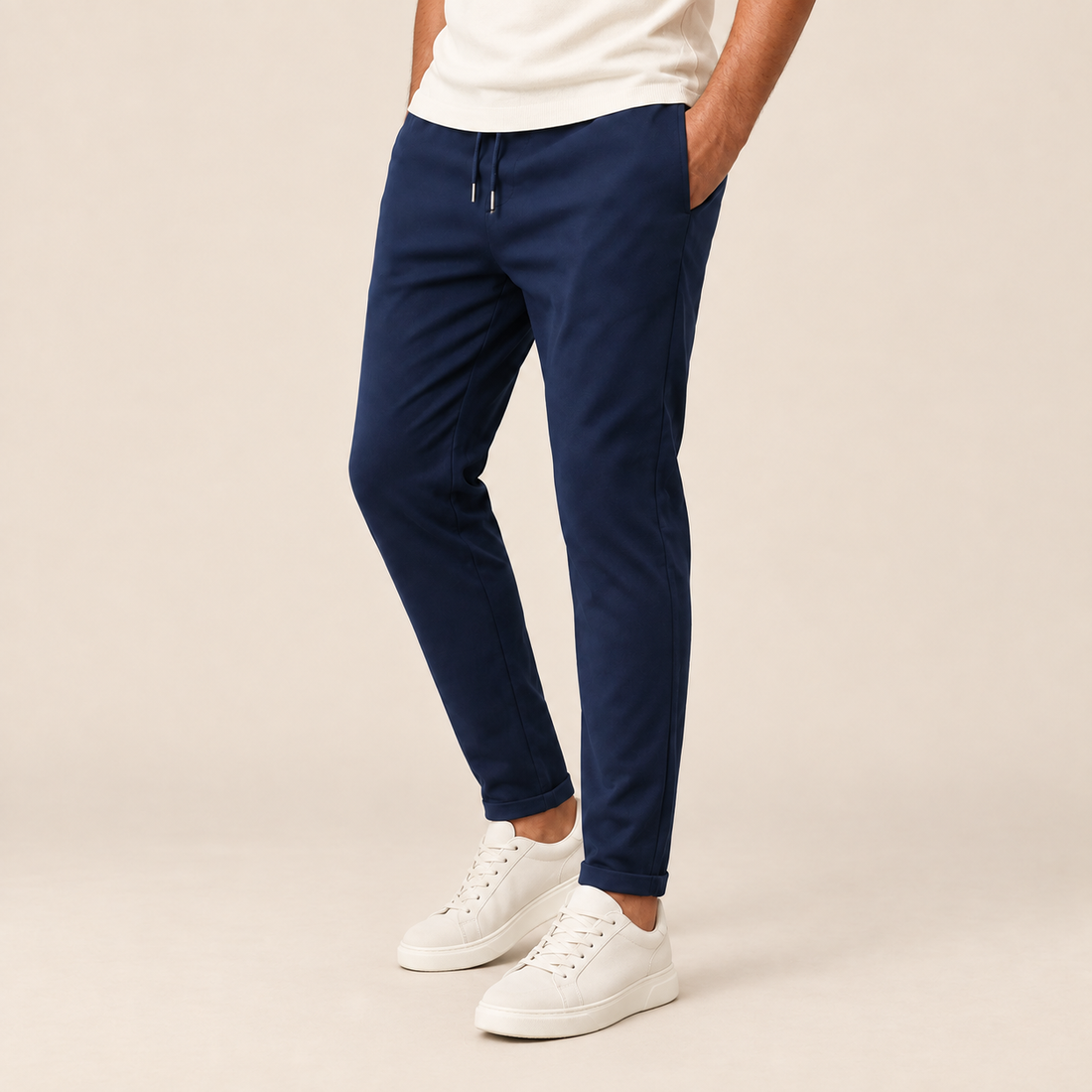 Spodnie męskie slim fit zwężane, wiązane w pasie