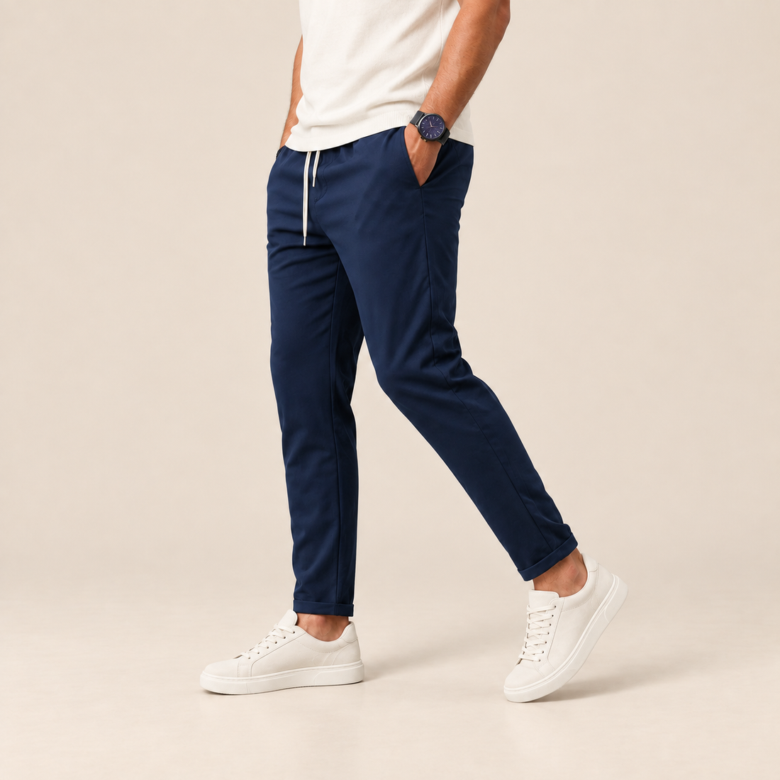 Spodnie męskie slim fit zwężane, wiązane w pasie