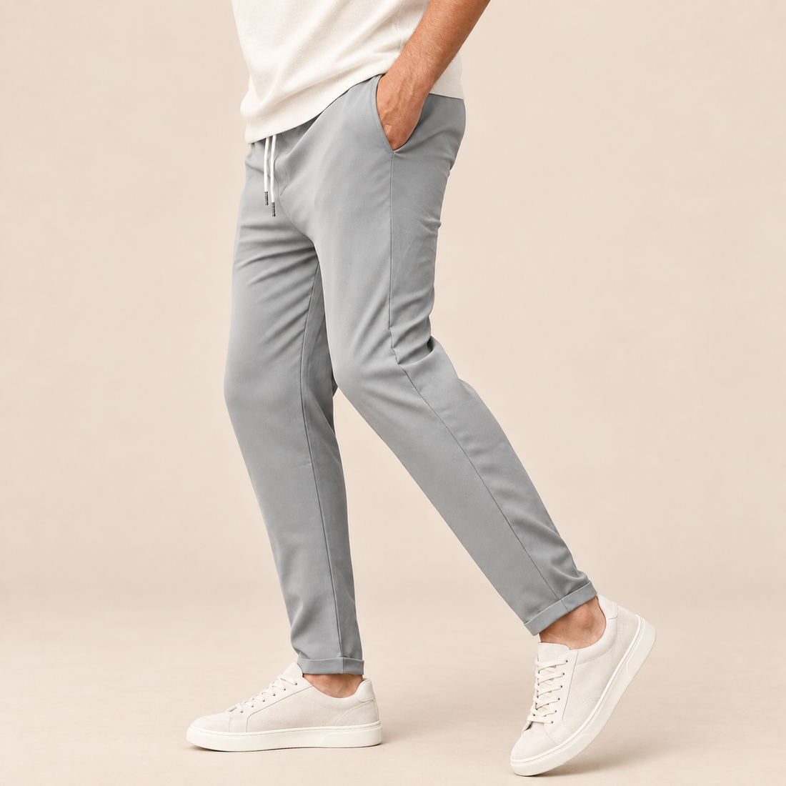 Spodnie męskie slim fit zwężane, wiązane w pasie