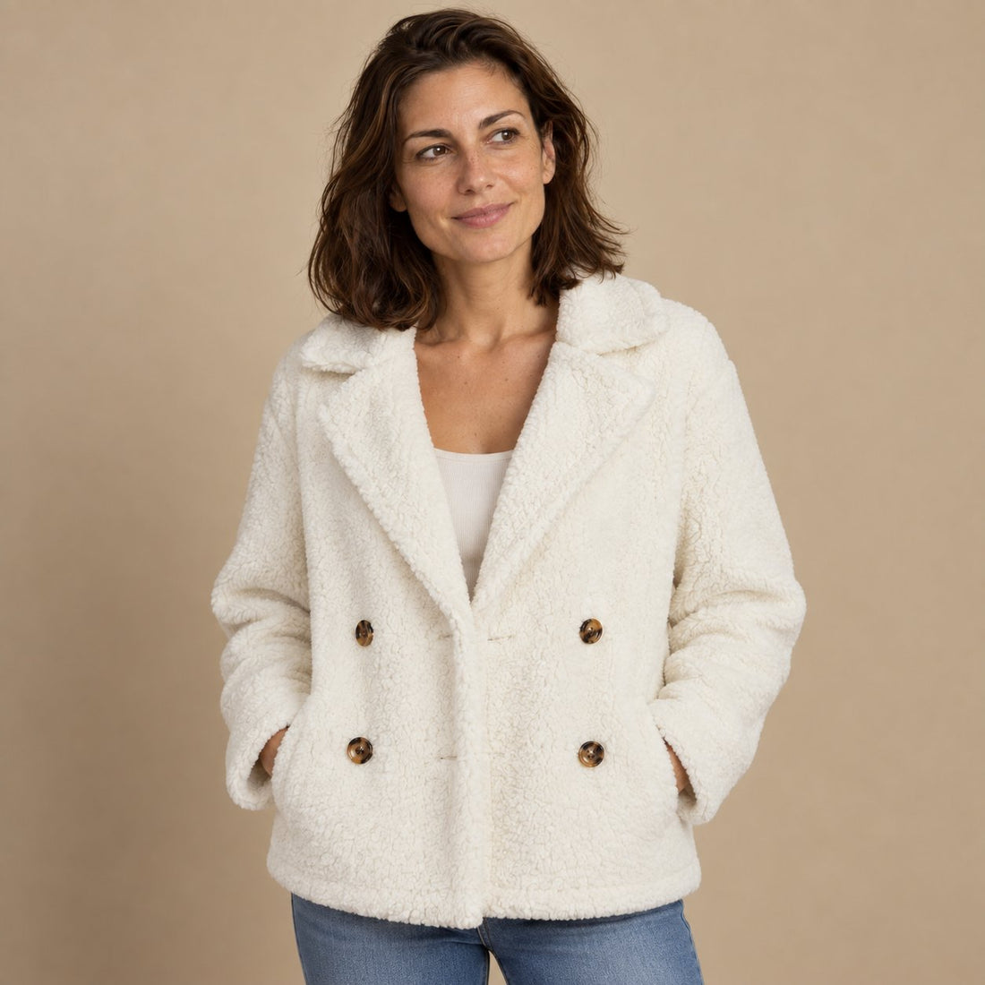 Kurtka damska teddy oversize z klapami