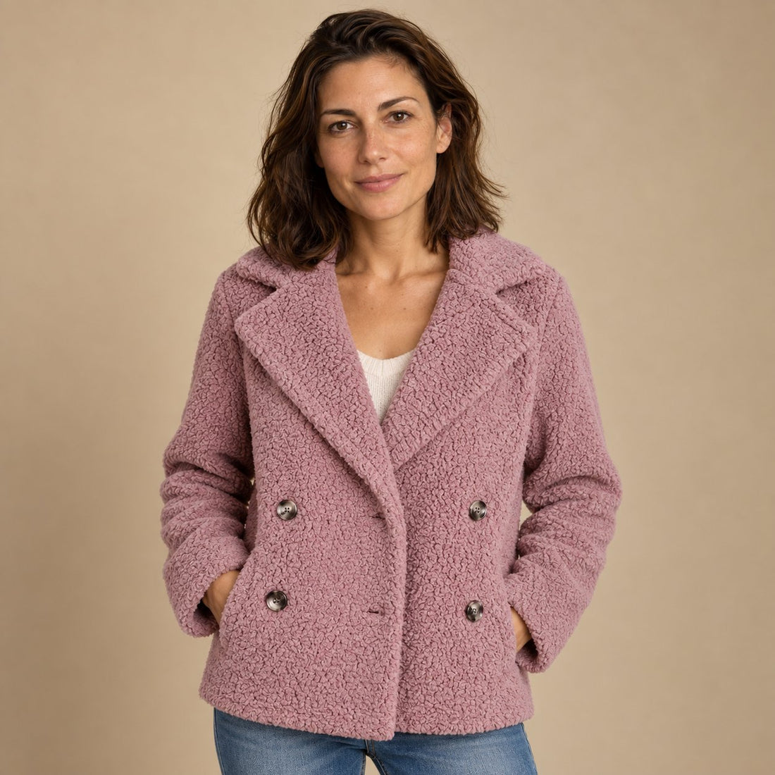 Kurtka damska teddy oversize z klapami