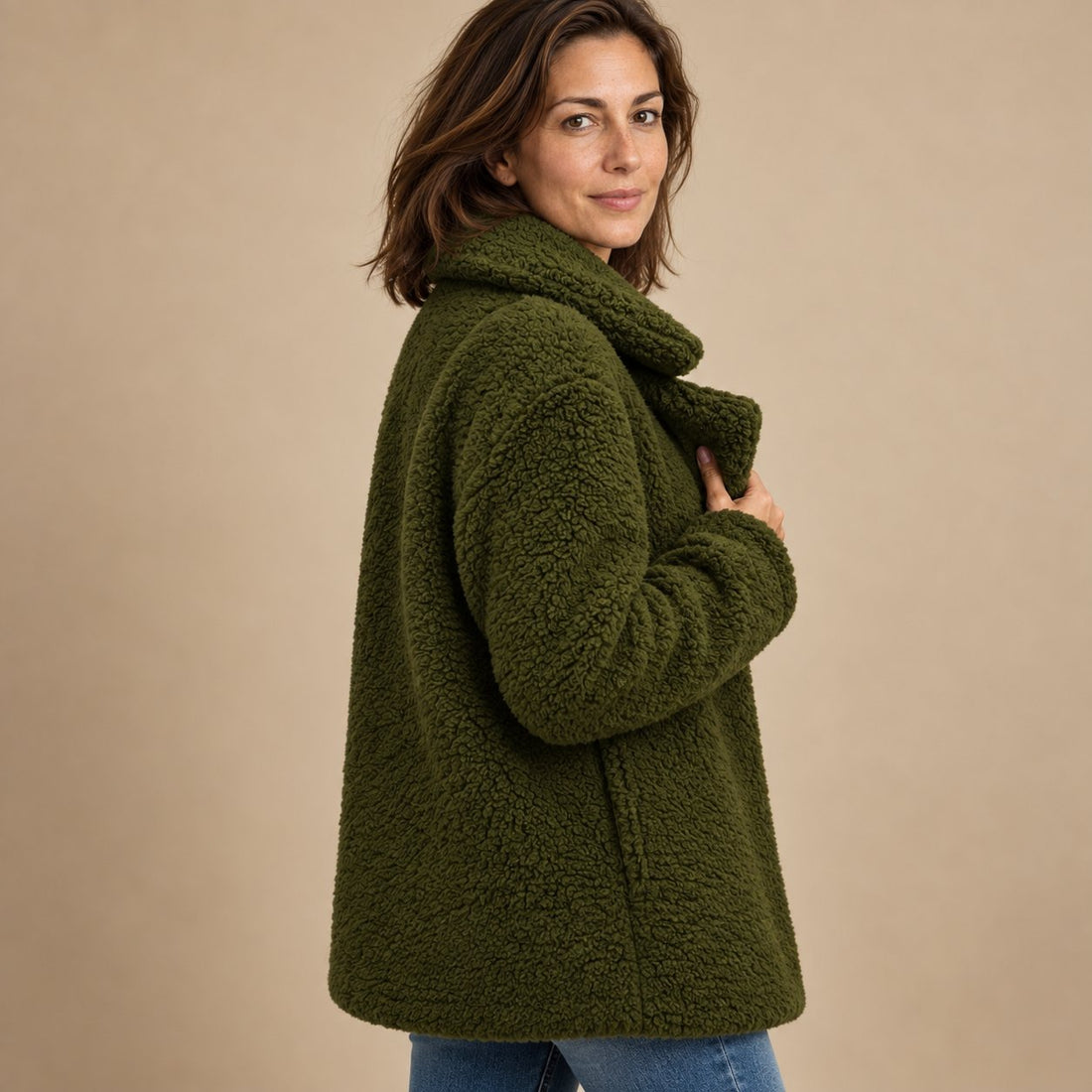 Kurtka damska teddy oversize z klapami