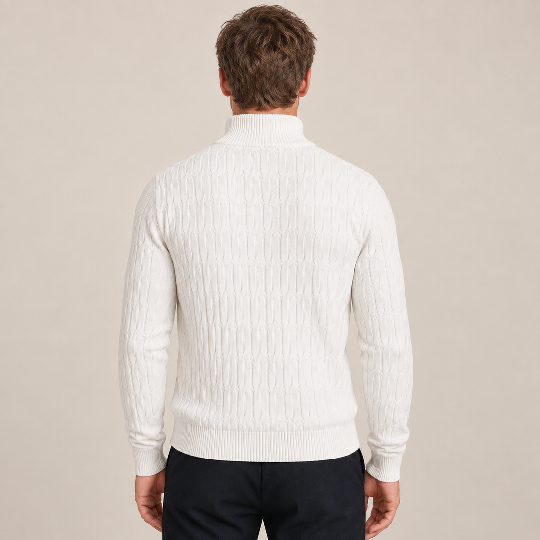 Sweter męski z krótkim zamkiem i fakturowanym kominem