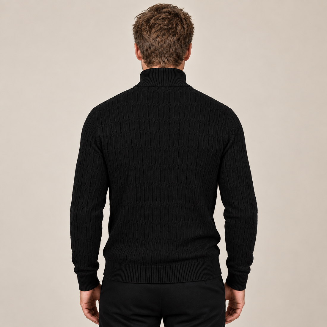 Sweter męski z krótkim zamkiem i fakturowanym kominem
