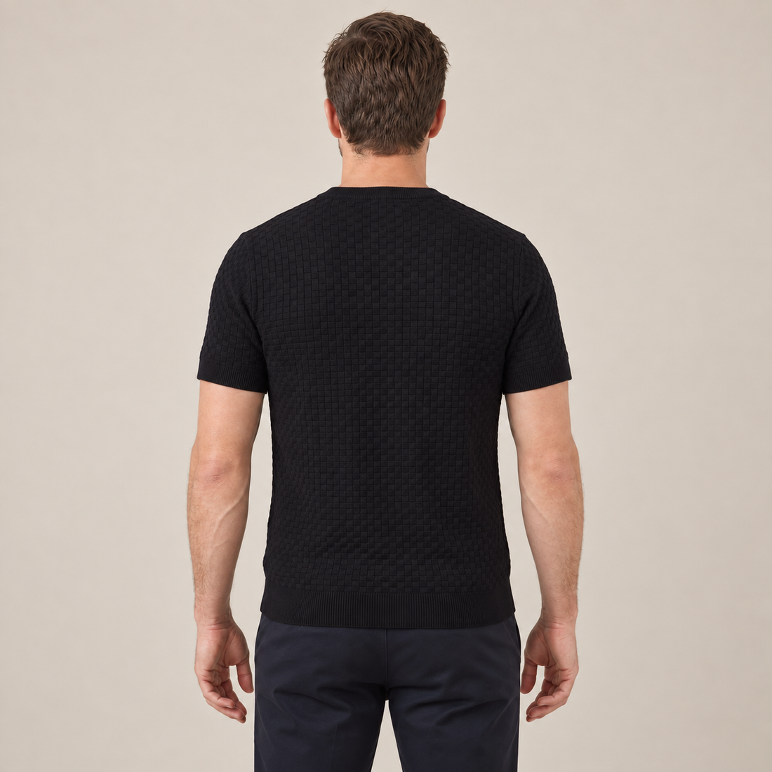 T-shirt męski z dzianiny o splocie koszykowym
