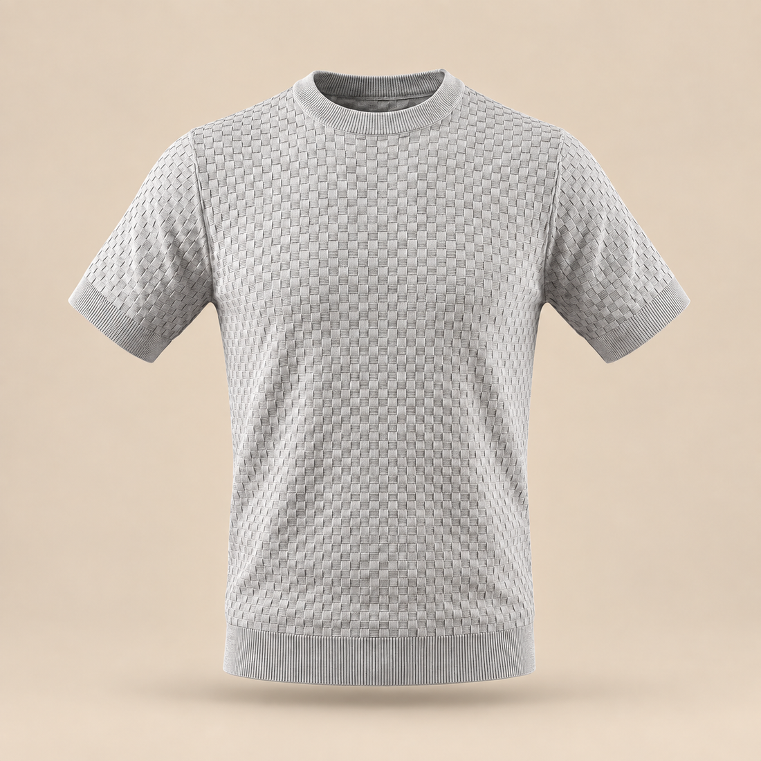 T-shirt męski z dzianiny o splocie koszykowym