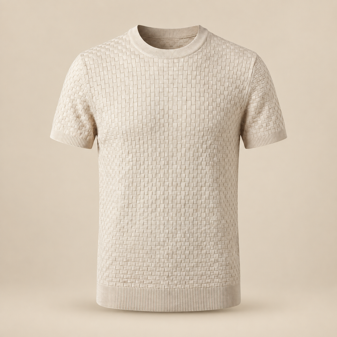 T-shirt męski z dzianiny o splocie koszykowym