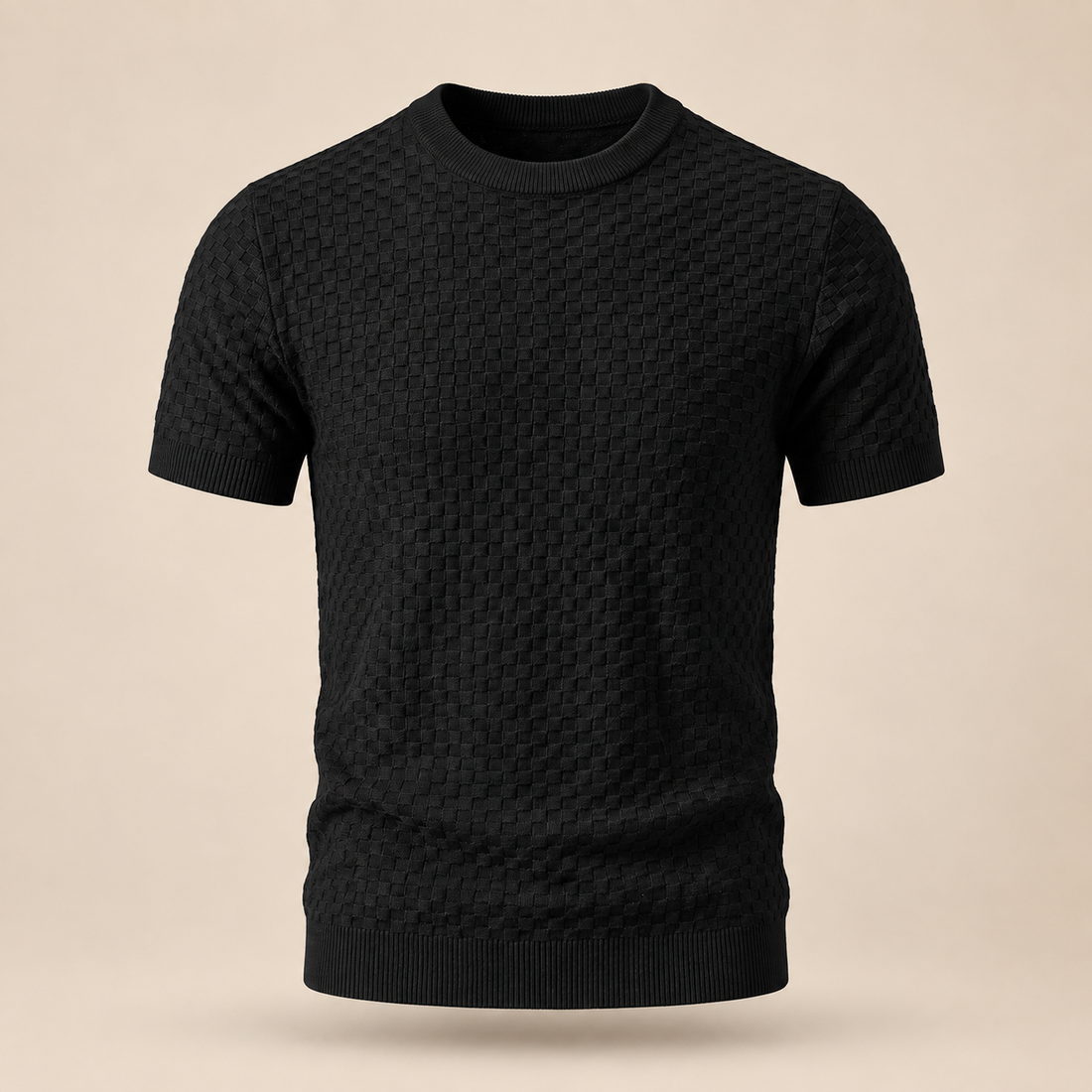 T-shirt męski z dzianiny o splocie koszykowym
