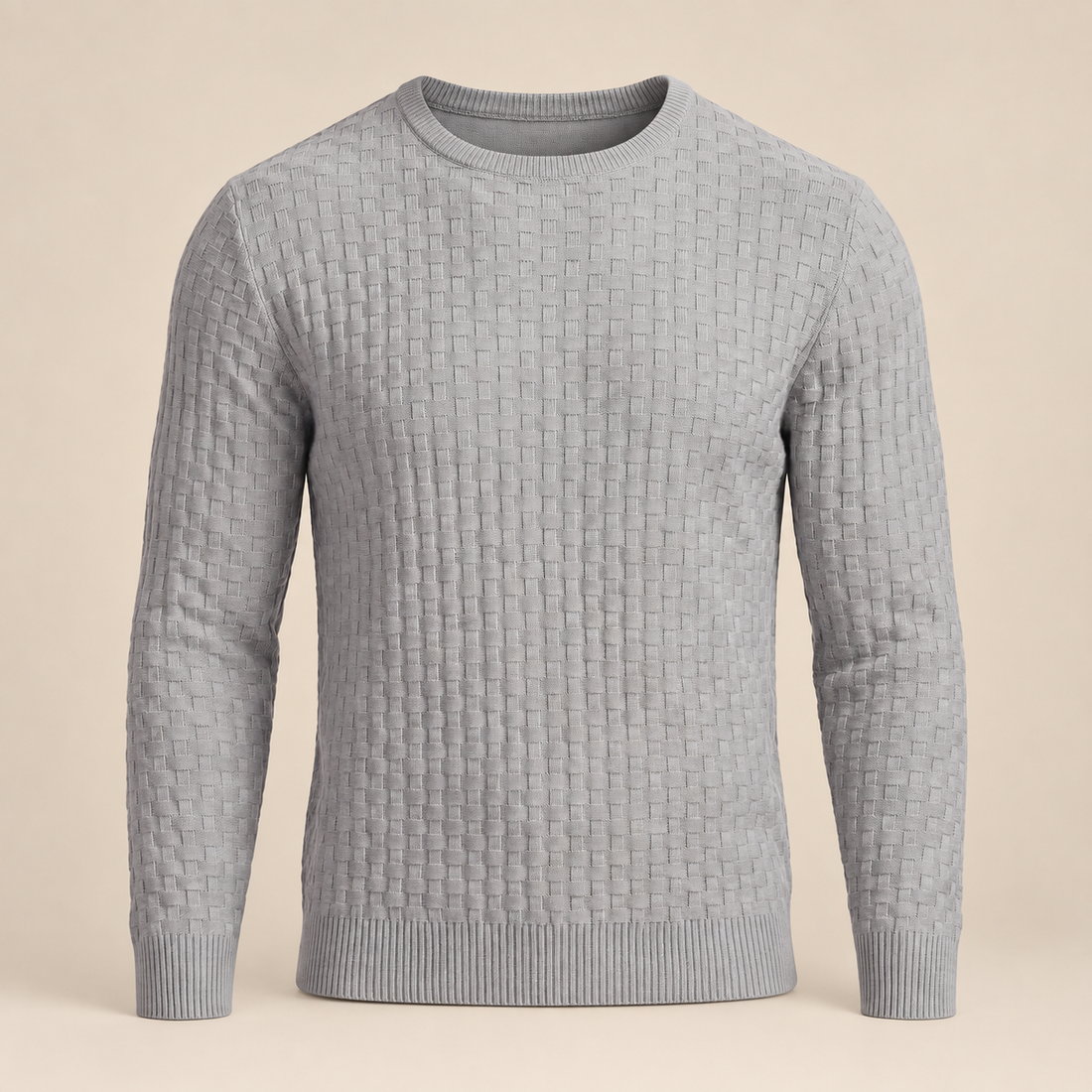 Sweter męski z okrągłym dekoltem o splocie koszykowym