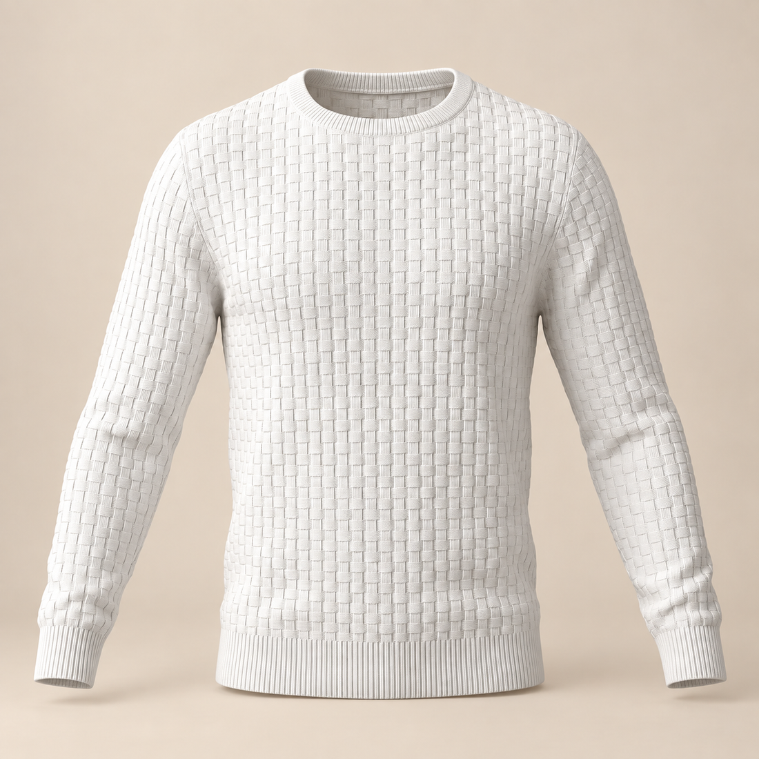 Sweter męski z okrągłym dekoltem o splocie koszykowym