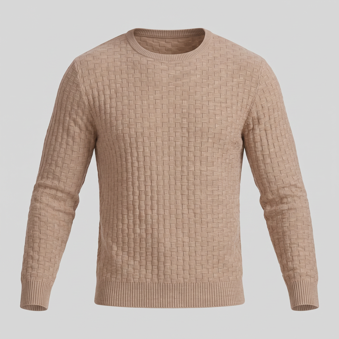 Sweter męski z okrągłym dekoltem o splocie koszykowym