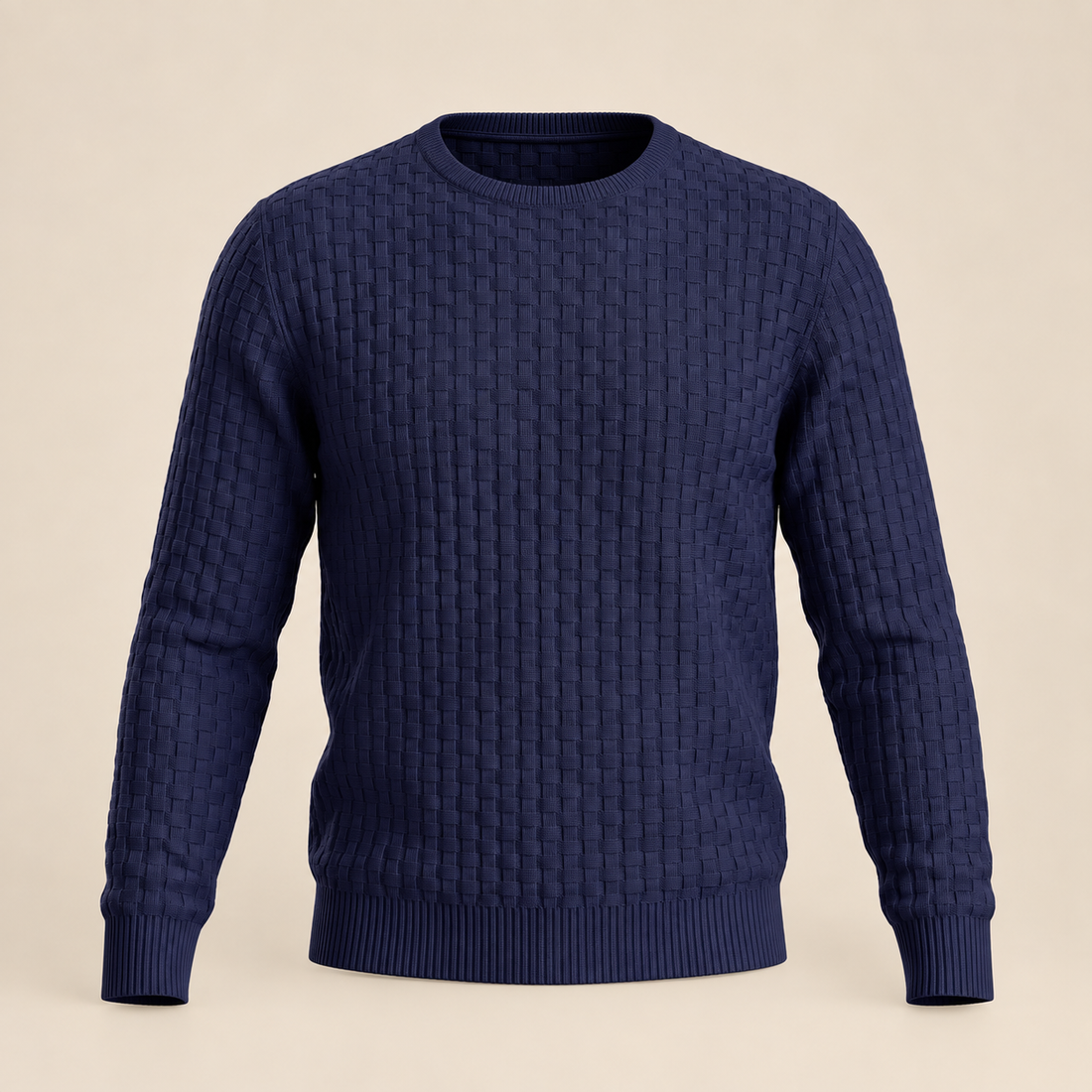 Sweter męski z okrągłym dekoltem o splocie koszykowym