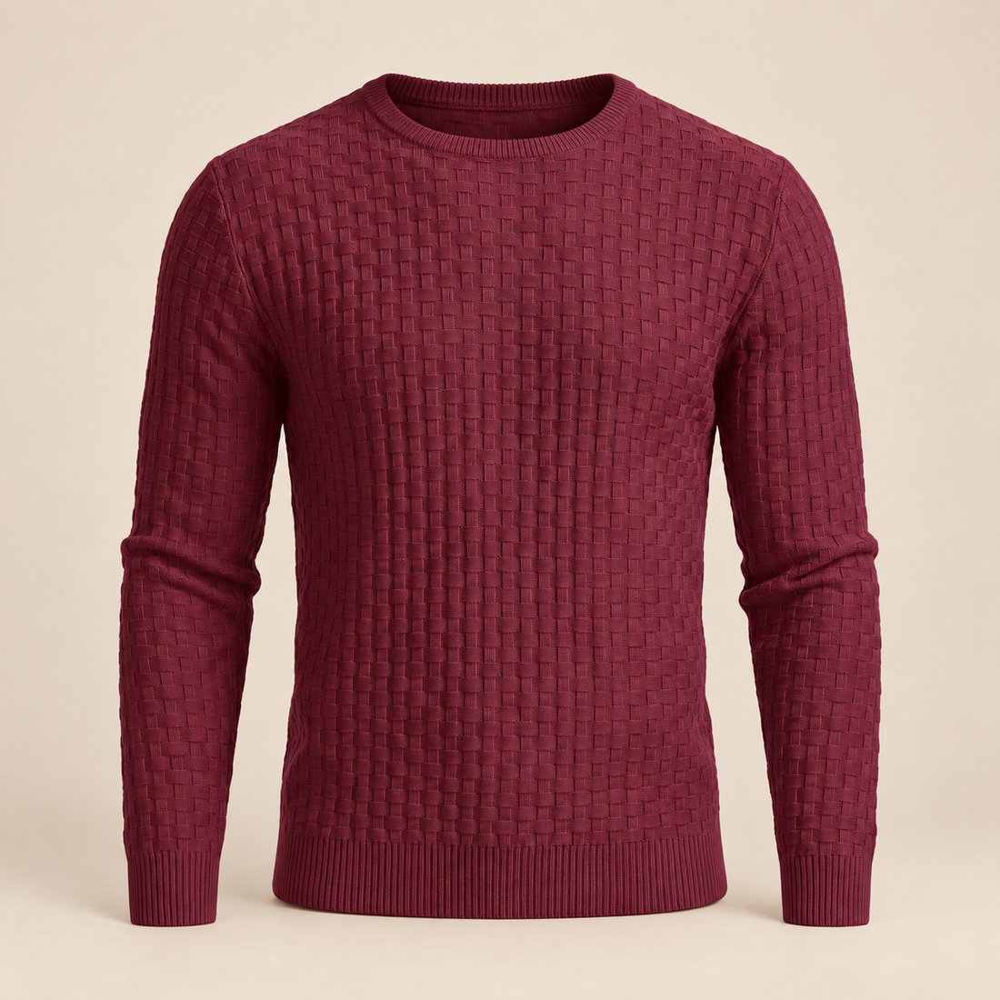 Sweter męski z okrągłym dekoltem o splocie koszykowym