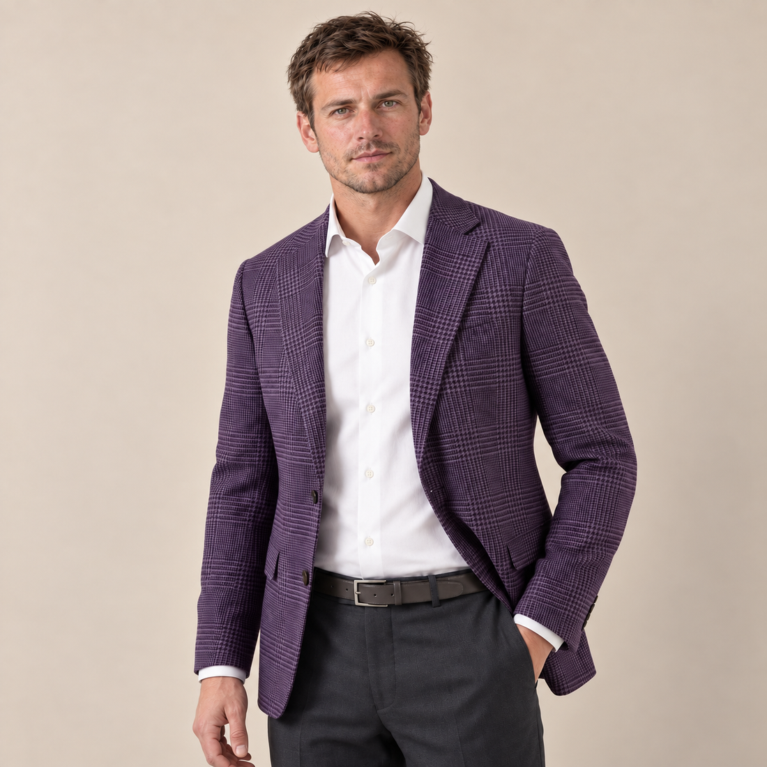 Marynarka męska w kratę casual w sportowym stylu