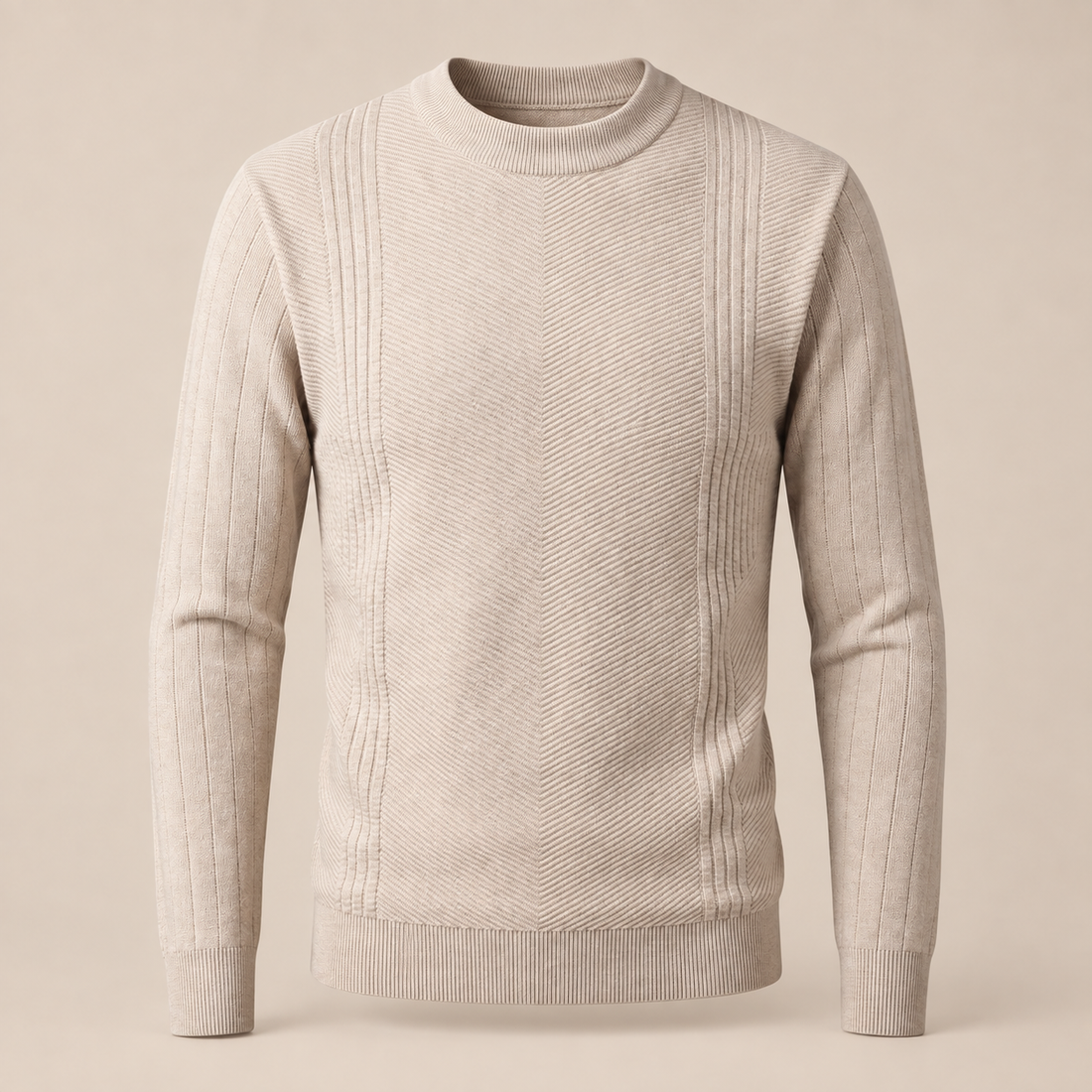 Sweter męski prążkowany w zygzak z okrągłym dekoltem