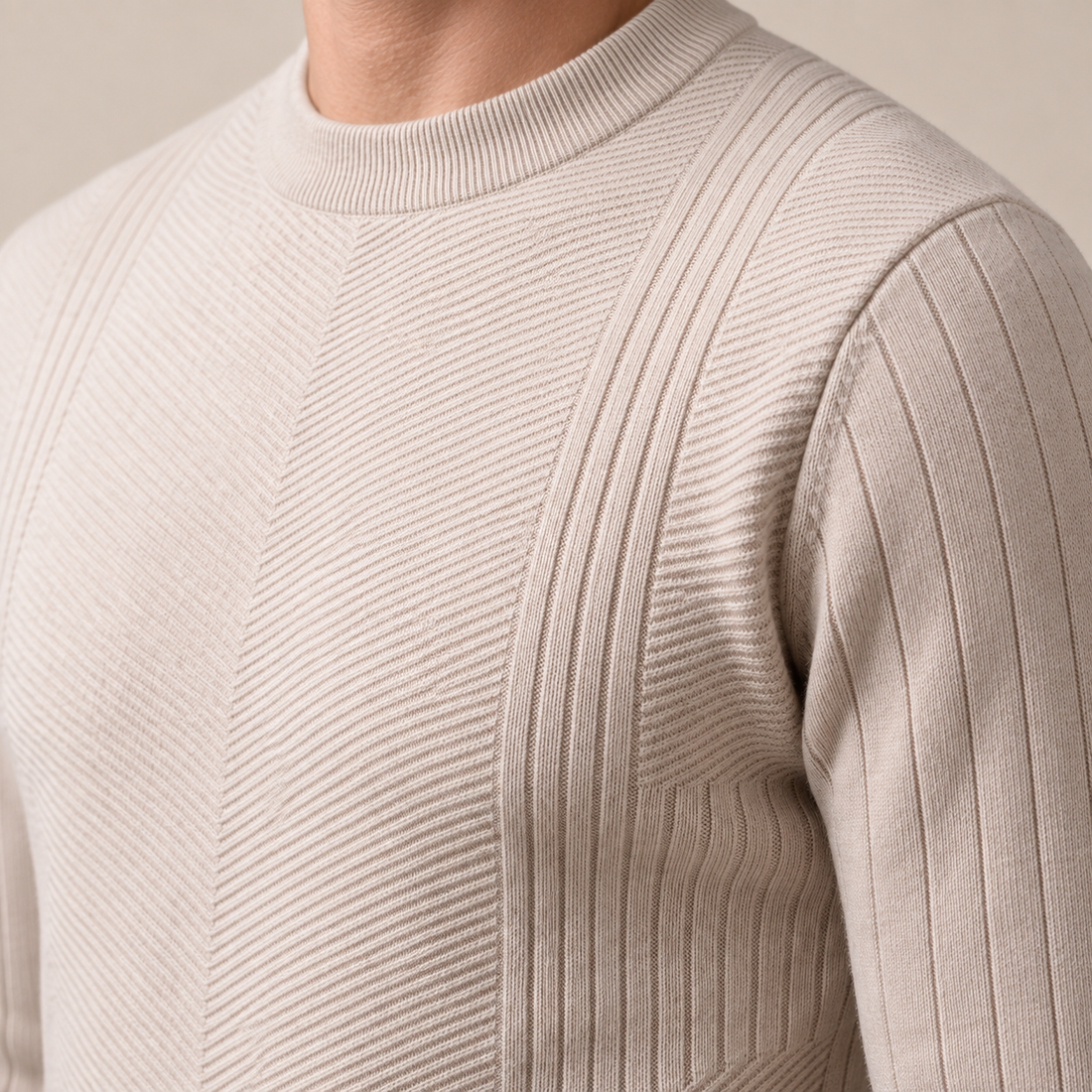 Sweter męski prążkowany w zygzak z okrągłym dekoltem