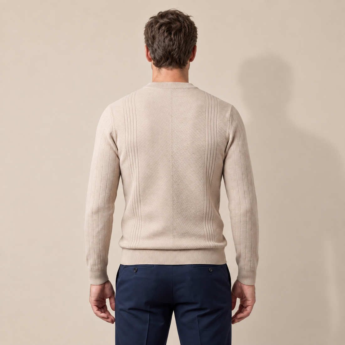 Sweter męski prążkowany w zygzak z okrągłym dekoltem