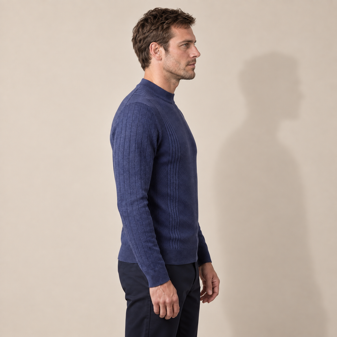 Sweter męski prążkowany w zygzak z okrągłym dekoltem