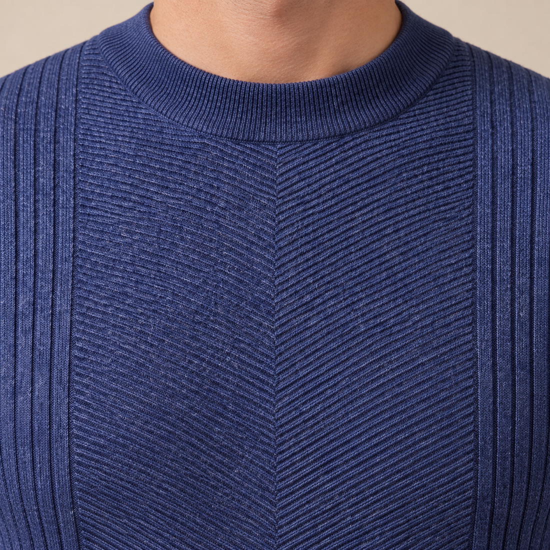 Sweter męski prążkowany w zygzak z okrągłym dekoltem