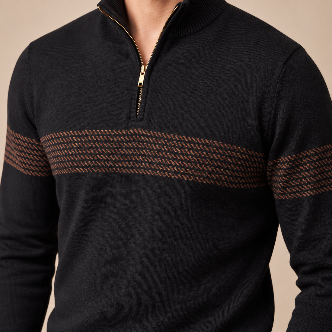 Sweter męski w zygzakowate paski z krótkim zamkiem