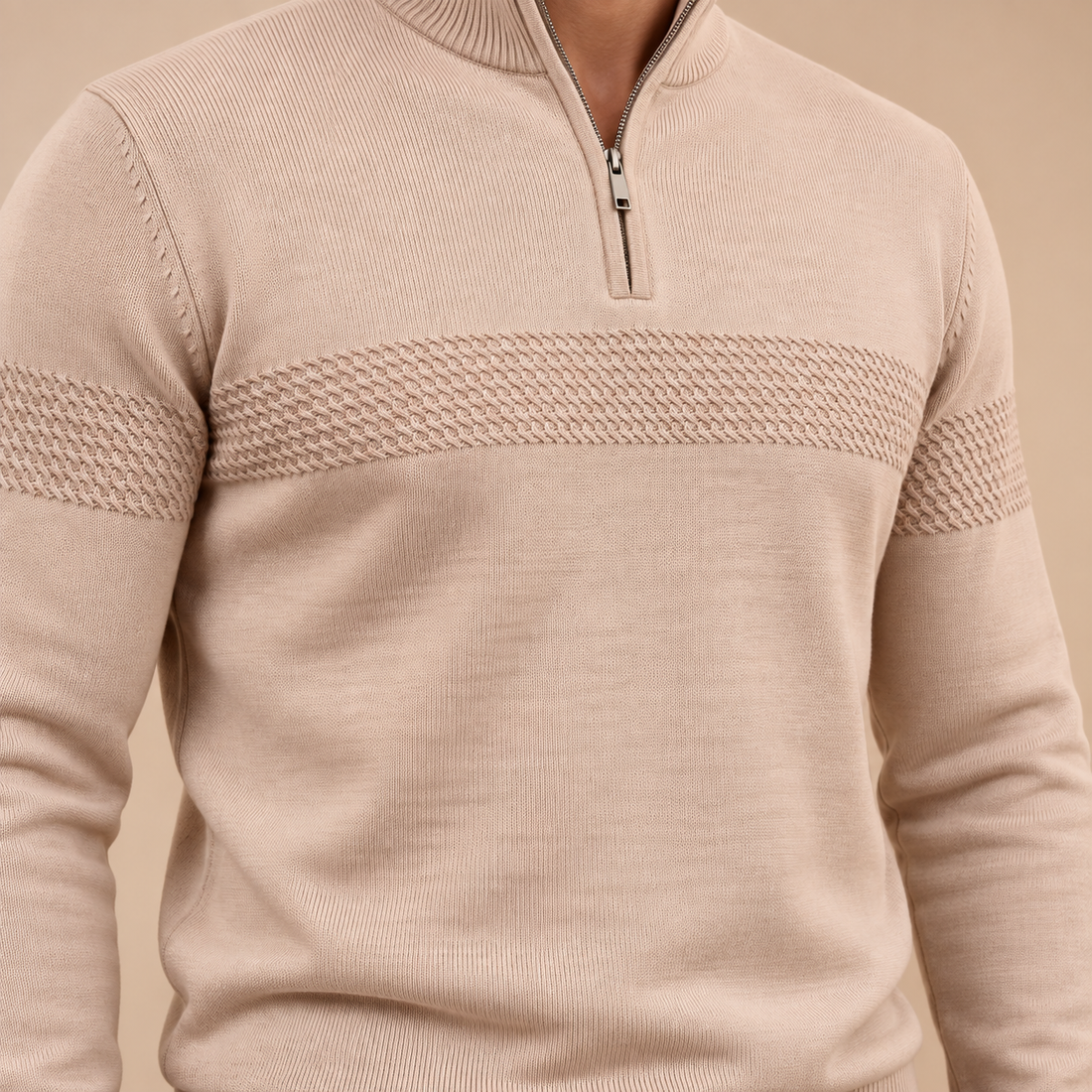 Sweter męski w zygzakowate paski z krótkim zamkiem