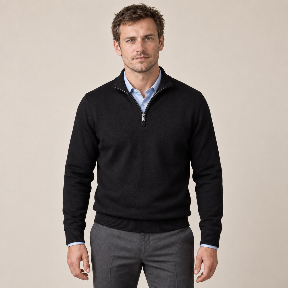 Sweter męski bawełniany z krótkim zamkiem