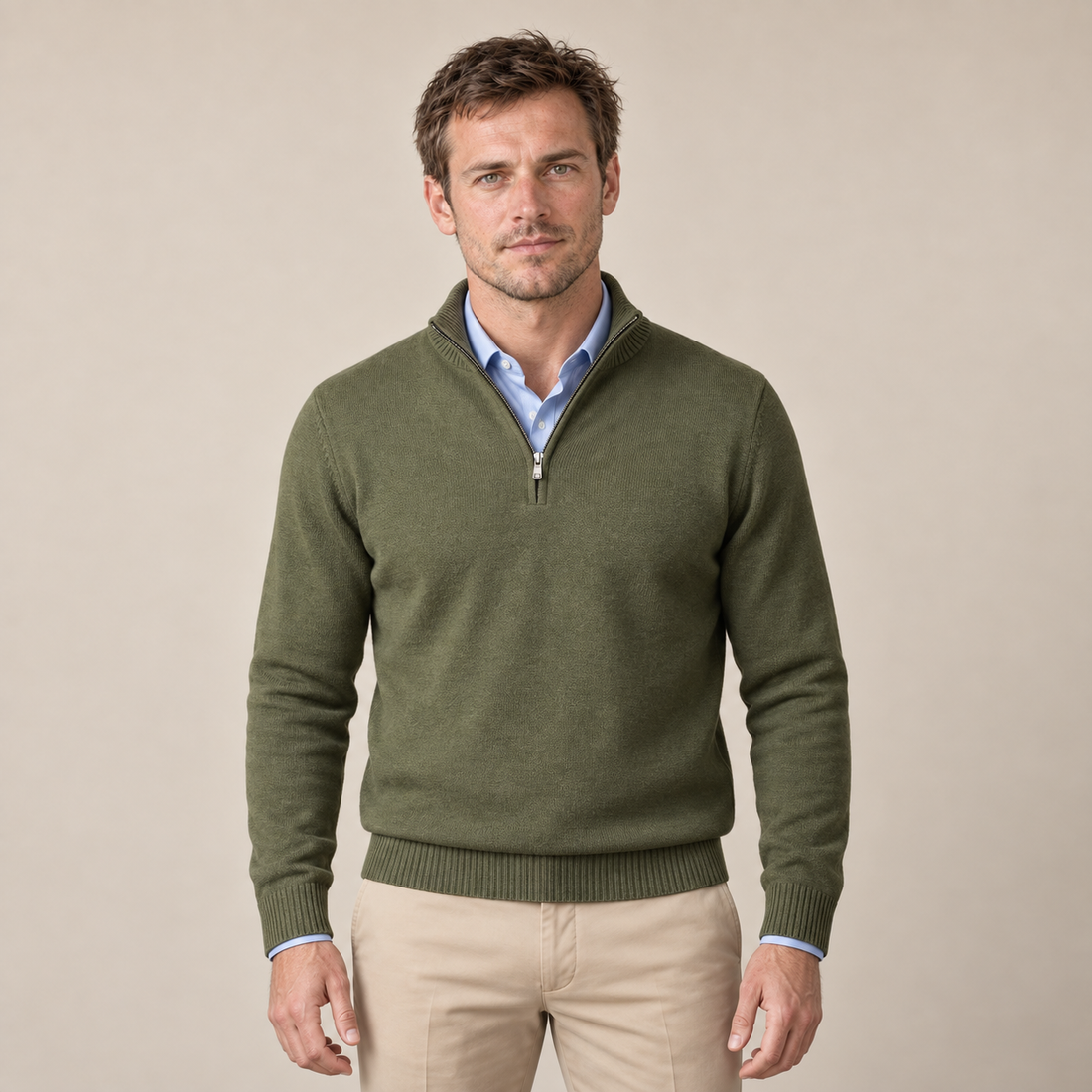 Sweter męski bawełniany z krótkim zamkiem