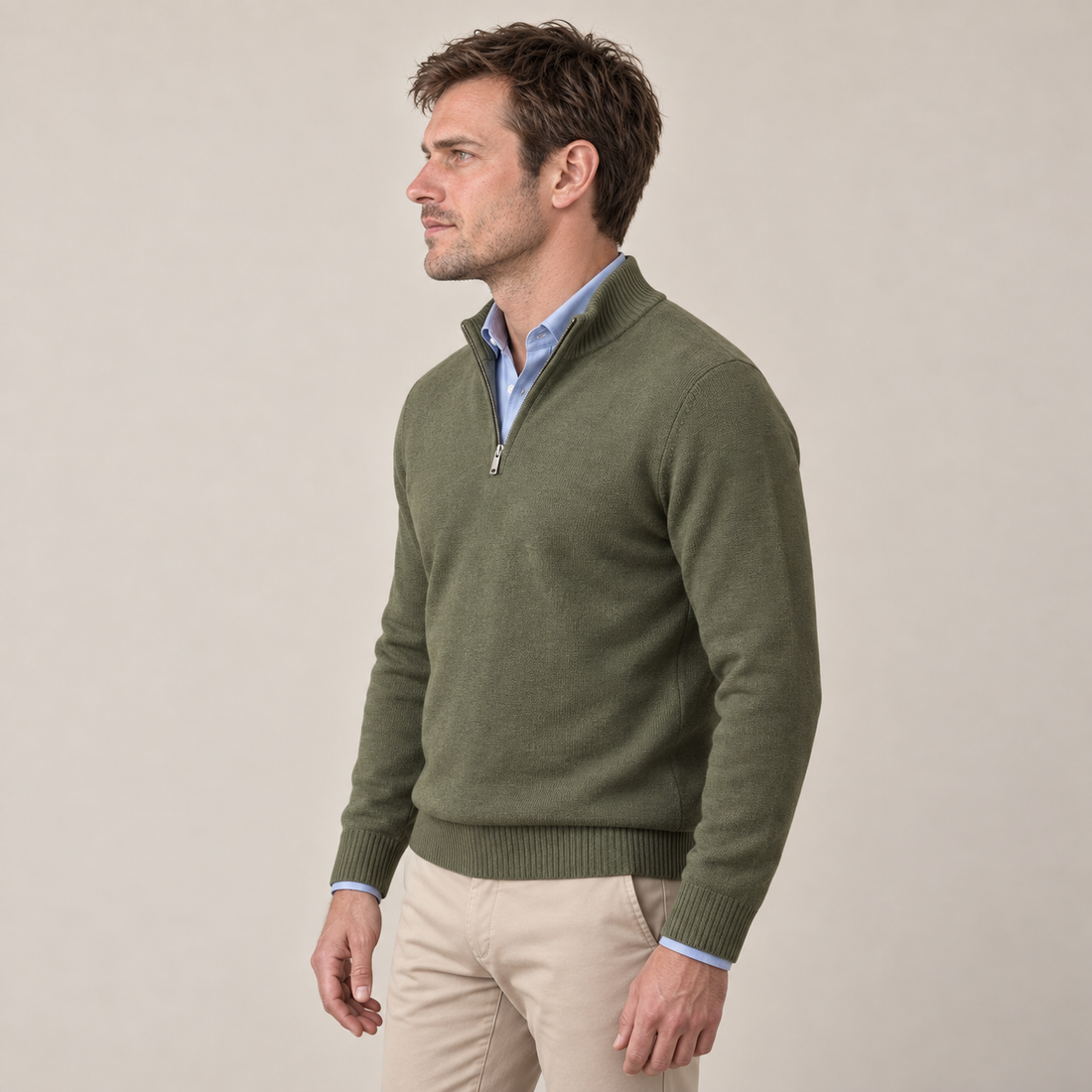 Sweter męski bawełniany z krótkim zamkiem